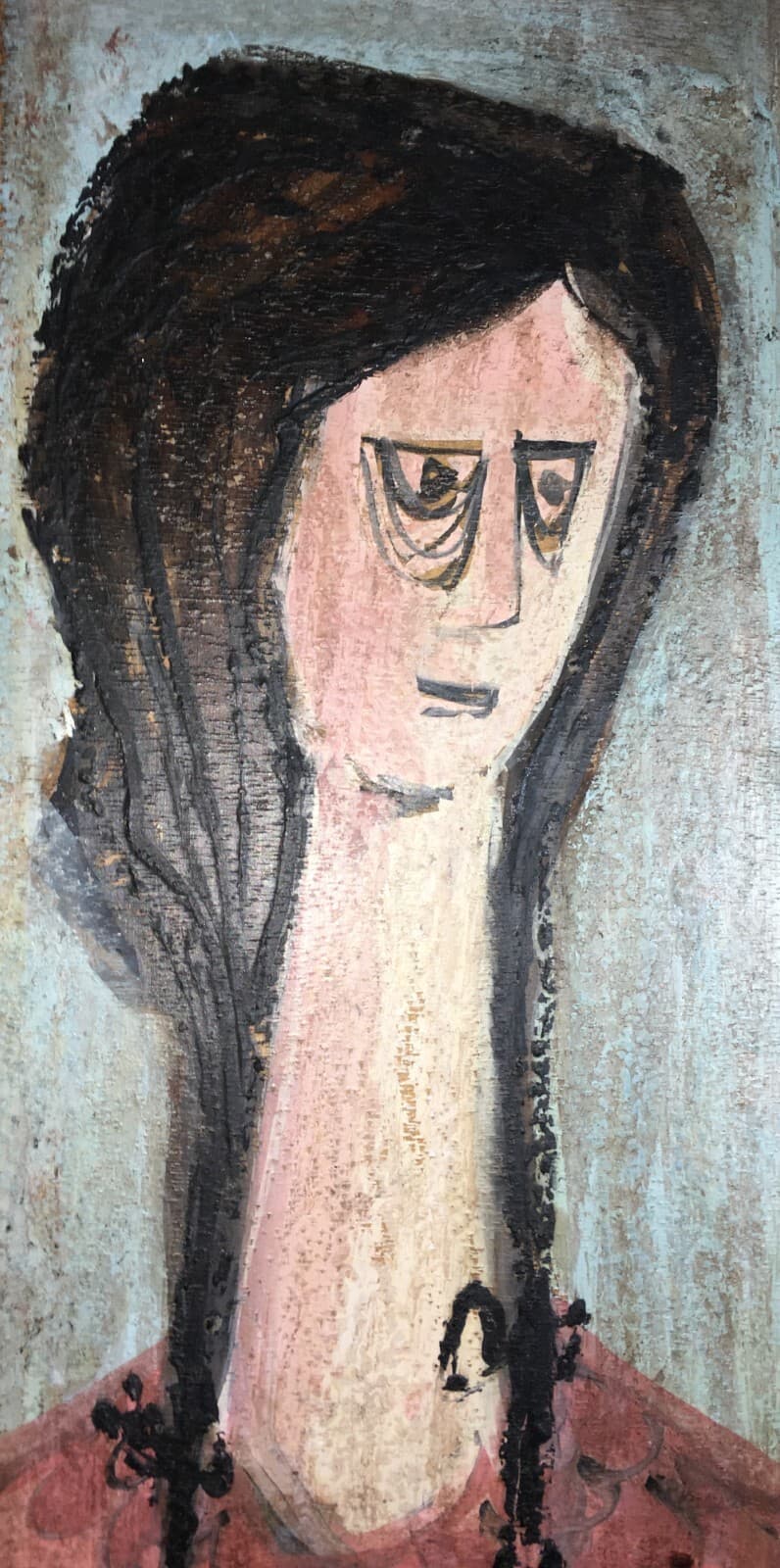 Arte Contemporanea: Ritratto Artistico Di Donna Con Trecce. Figura Stilizzata Di Pozzi D.