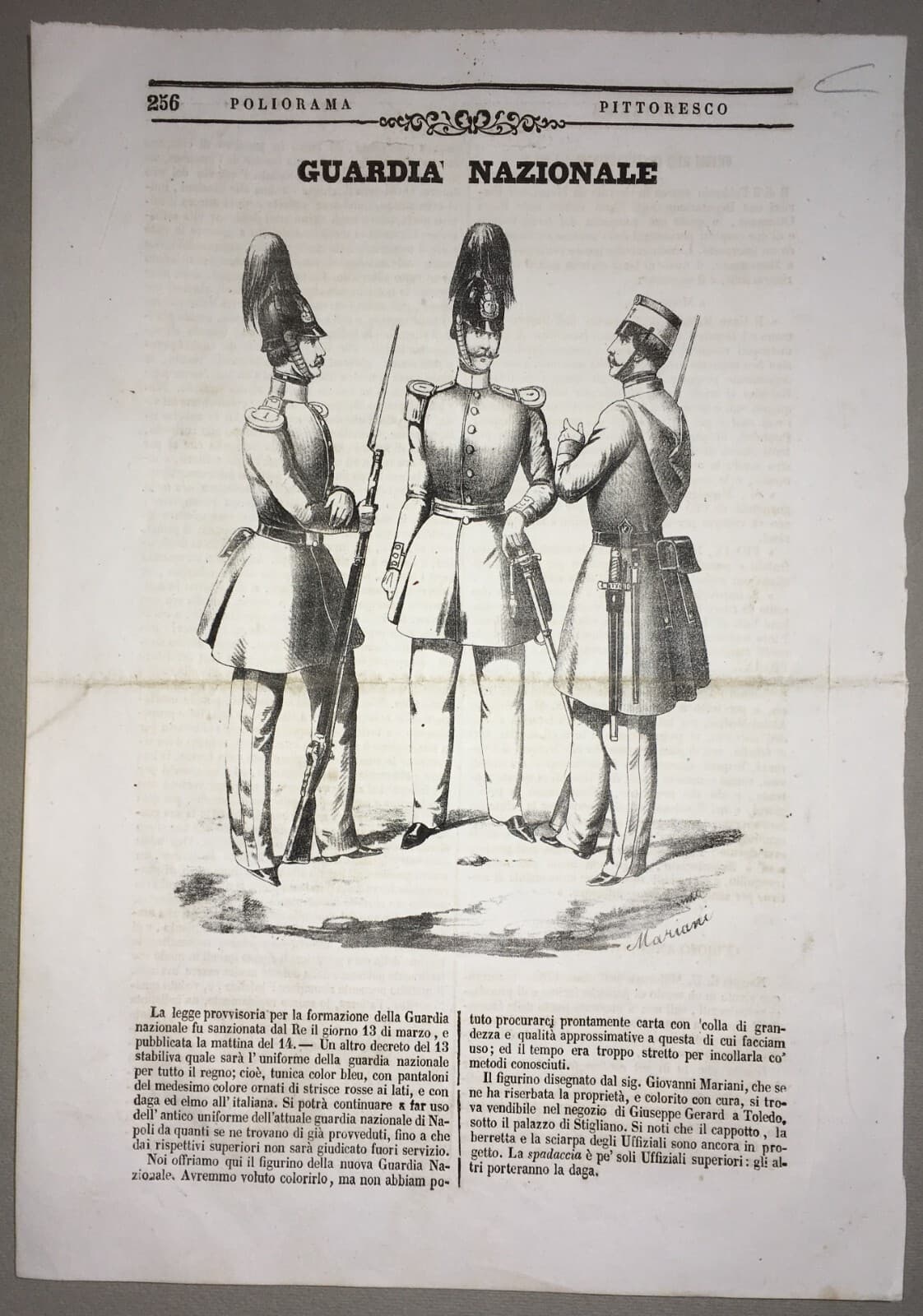 Militaria, Risorgimento: Guardia Nazionale, Tre Soldati In Uniforme, Litografia Del XIX Secolo