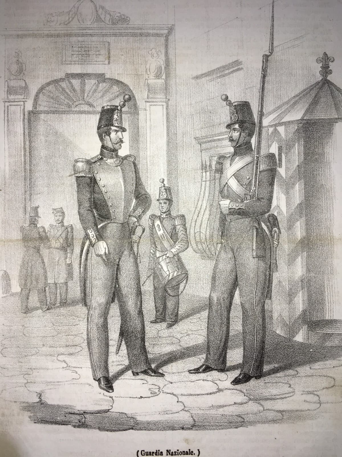 Militaria, Risorgimento, Guardia Nazionale, Militari In Divisa, Antica Stampa
