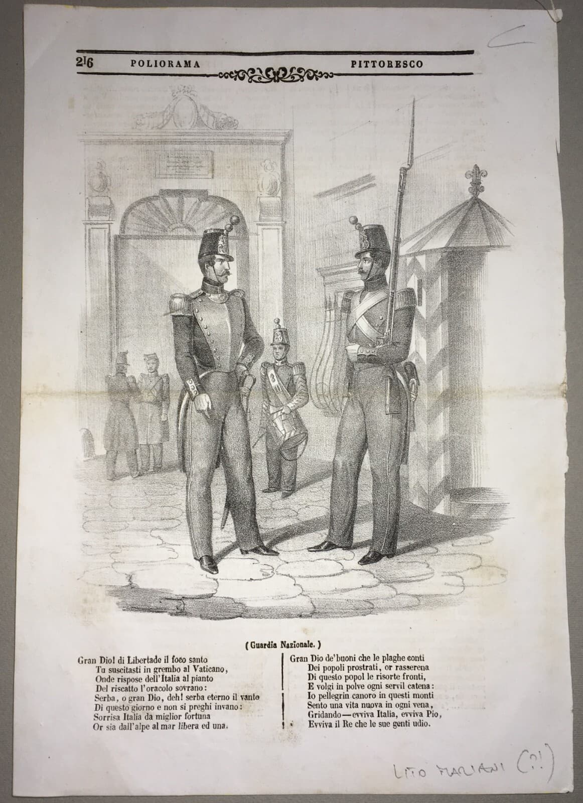 Militaria, Risorgimento, Guardia Nazionale, Militari In Divisa, Antica Stampa