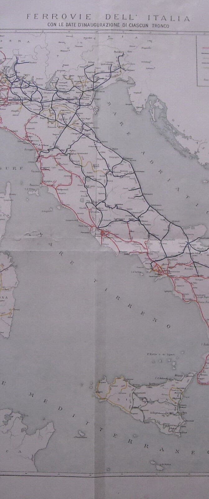 Ferrovie Italiane: Mappa Delle Strade Ferrate Adriatiche, Siciliane, Sarde E Tirreniche