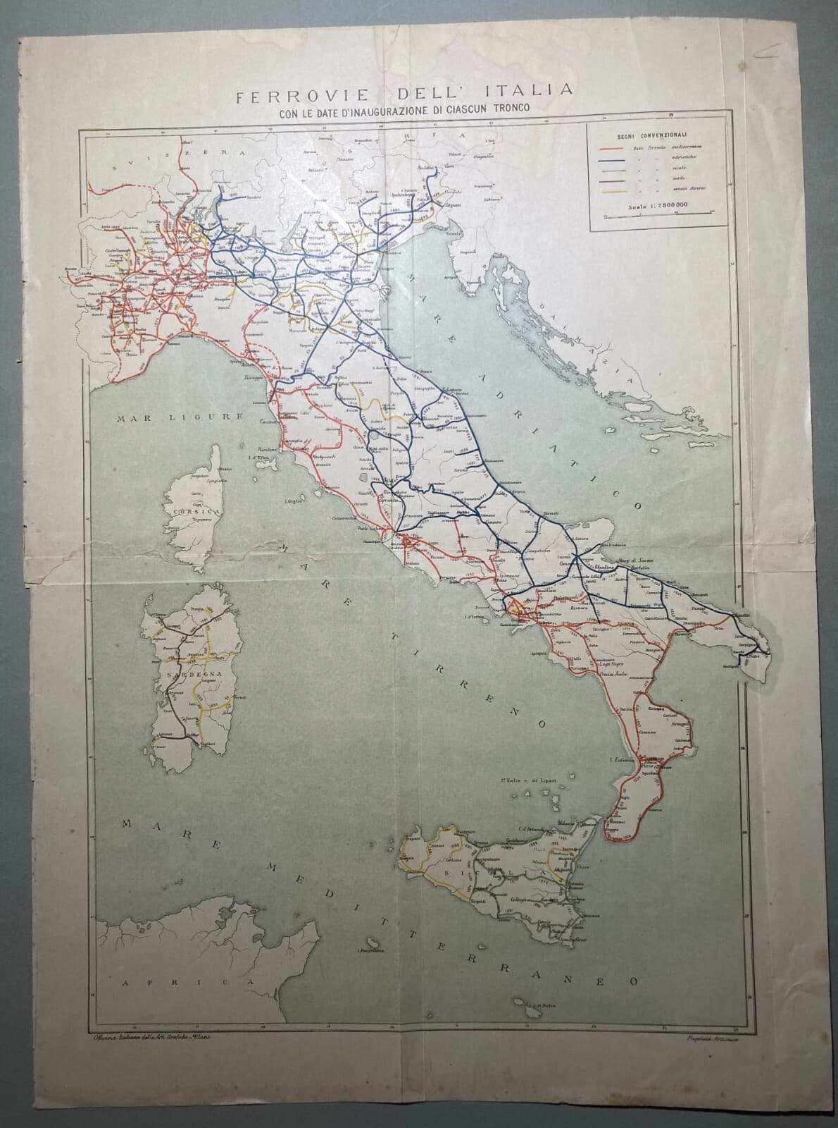 Ferrovie Italiane: Mappa Delle Strade Ferrate Adriatiche, Siciliane, Sarde E Tirreniche