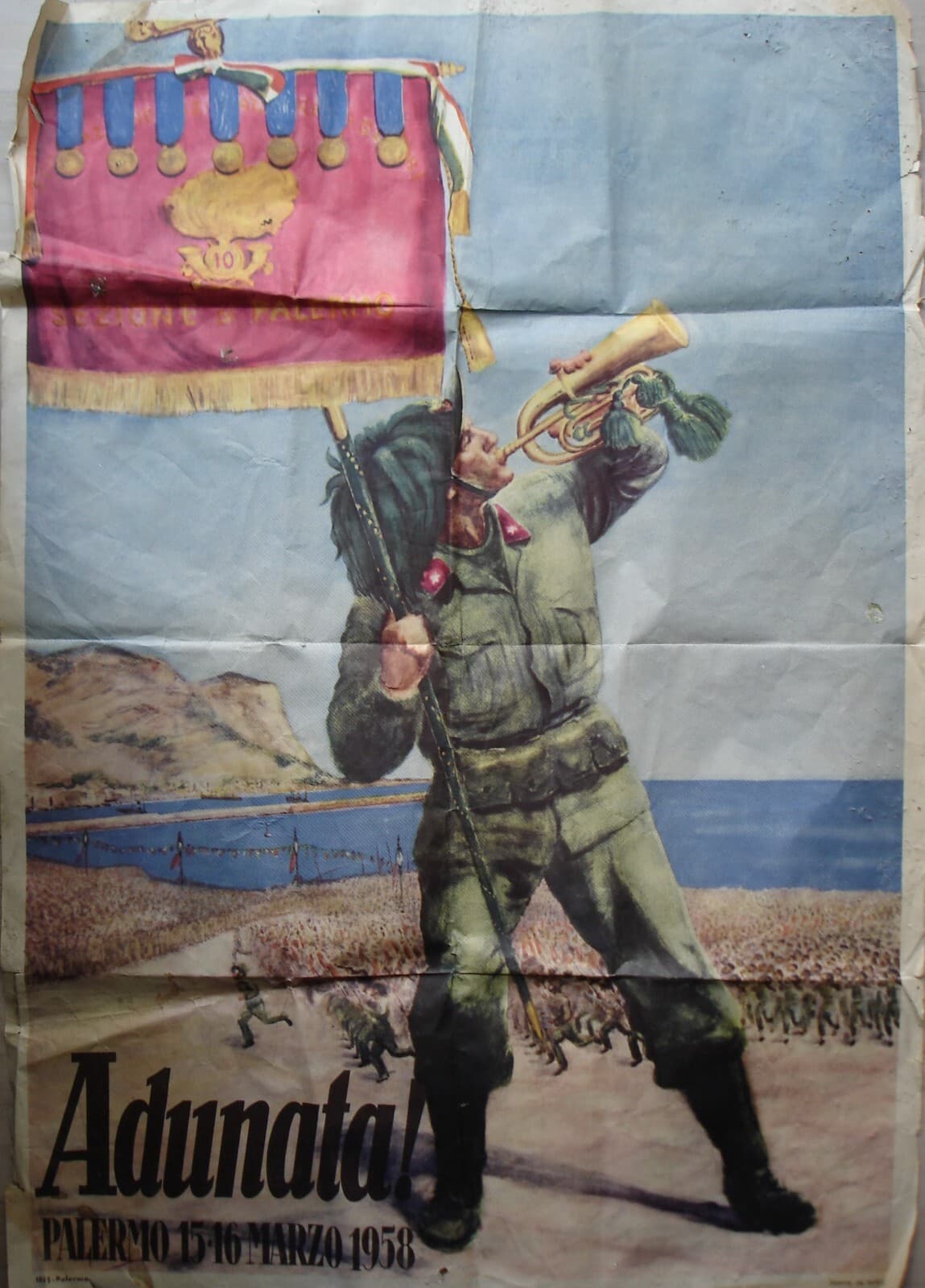 Militaria: Bersaglieri Adunata Di Palermo, Sicilia. Manifesto Pubblicitario, 1958