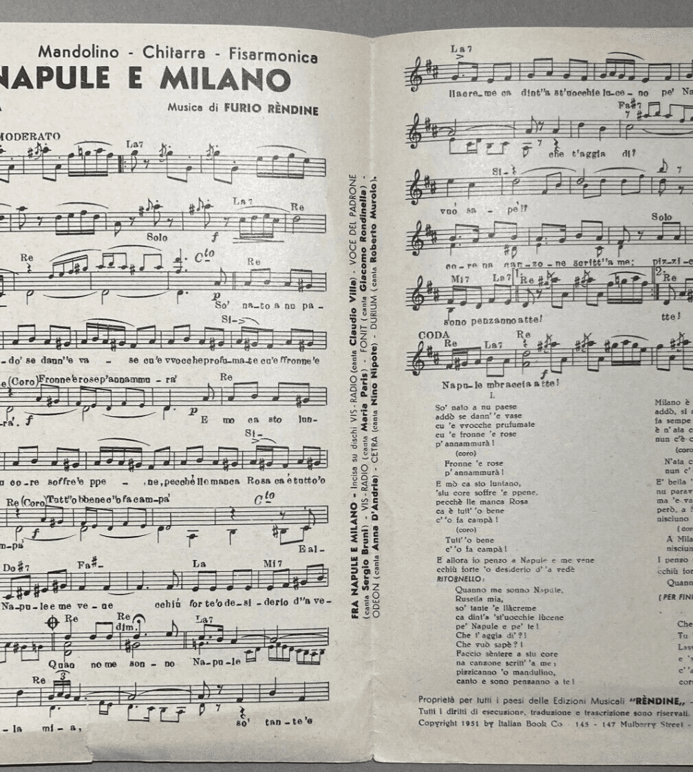 Musica, Radiofonia, Napoli E Milano: Spartito Musicale Fra Napule E Milano   Sessa, Rendine