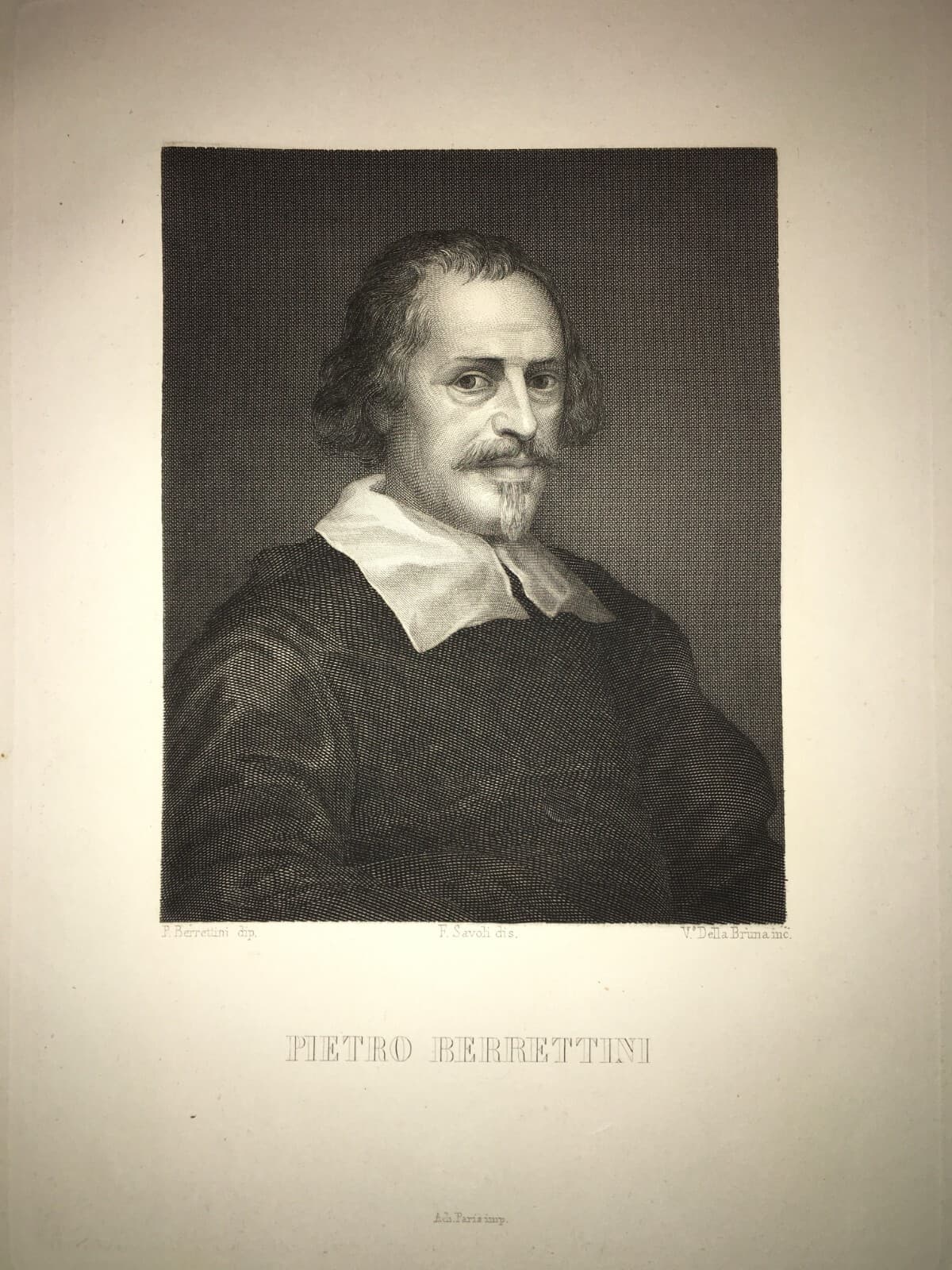 Pietro Berrettini (Pietro Da Cortona), Autoritratto. Incisione Di V. Della Bruna, 1850 Circa.