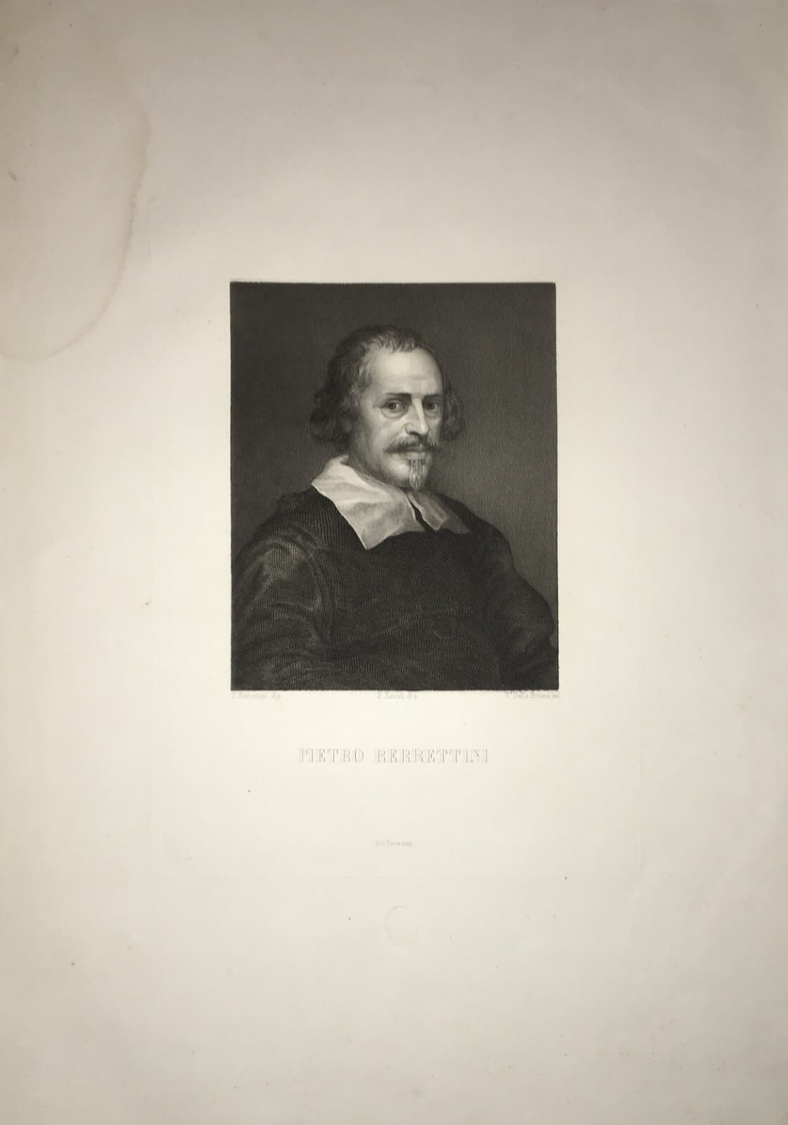 Pietro Berrettini (Pietro Da Cortona), Autoritratto. Incisione Di V. Della Bruna, 1850 Circa.