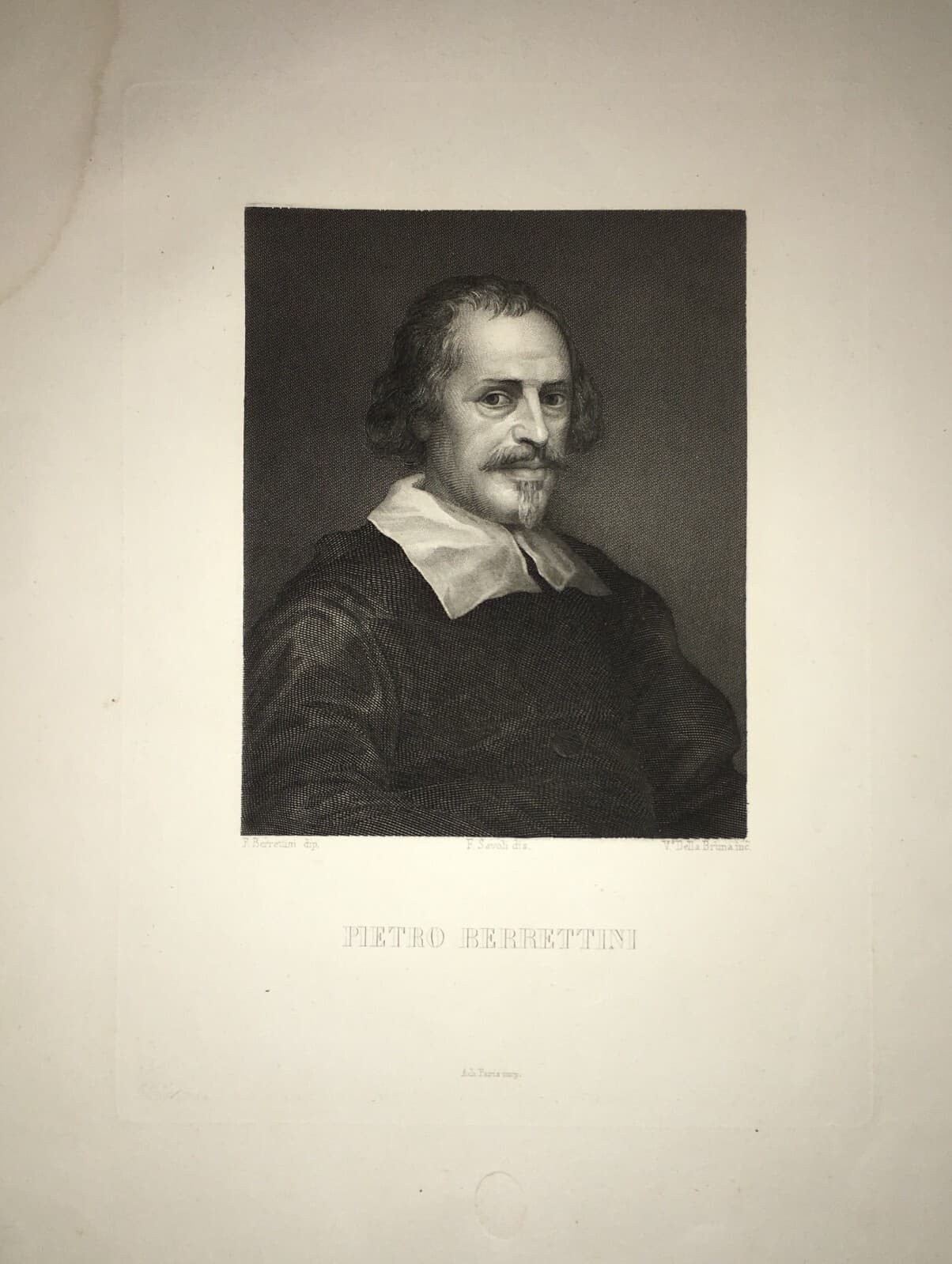 Pietro Berrettini (Pietro Da Cortona), Autoritratto. Incisione Di V. Della Bruna, 1850 Circa.