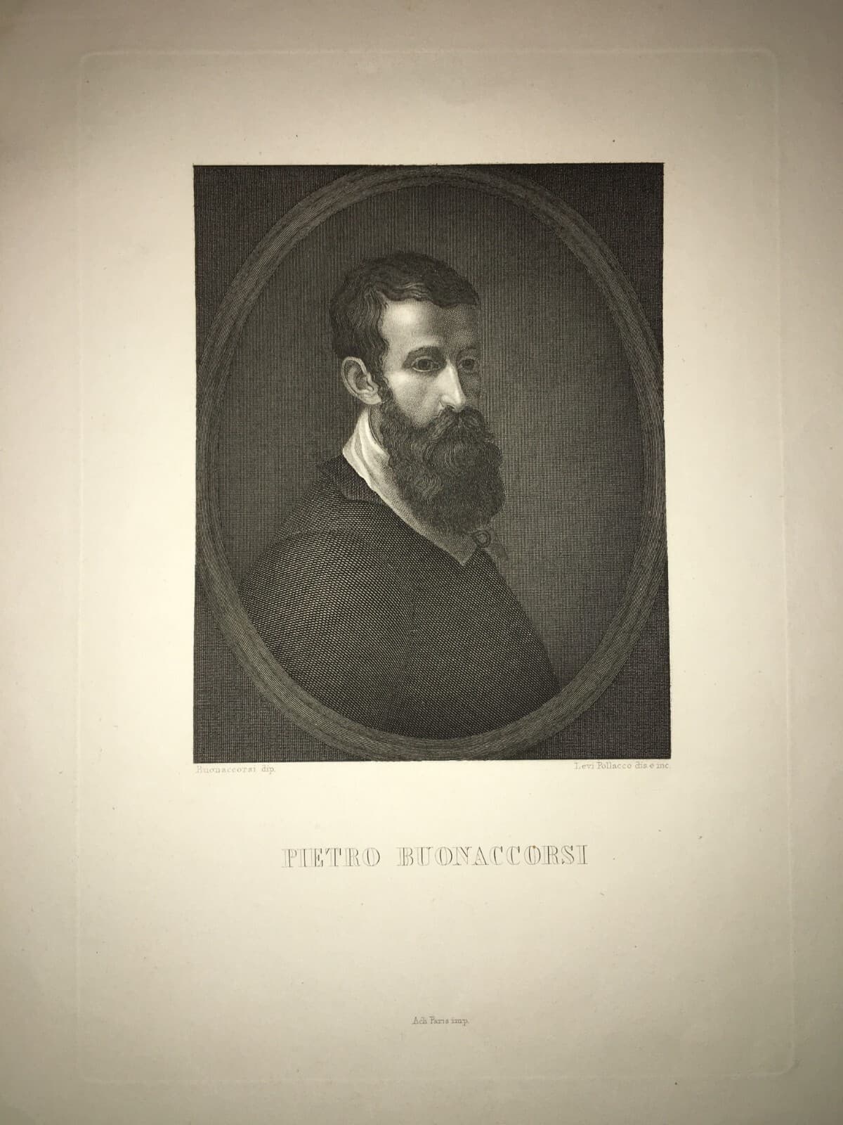 Pietro Buonaccorsi Detto Perin Del Vaga, Autoritratto. Incisione Di Levi Pollacco, Achille Paris, Metà XIX Secolo