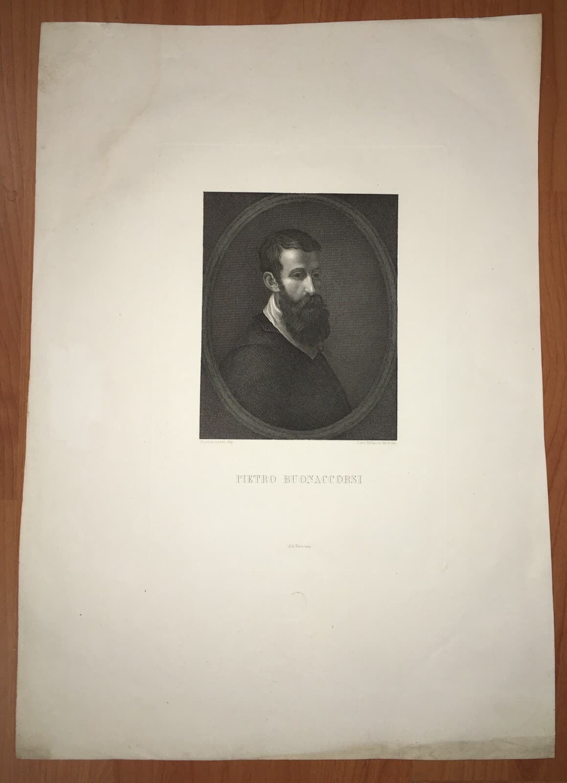 Pietro Buonaccorsi Detto Perin Del Vaga, Autoritratto. Incisione Di Levi Pollacco, Achille Paris, Metà XIX Secolo