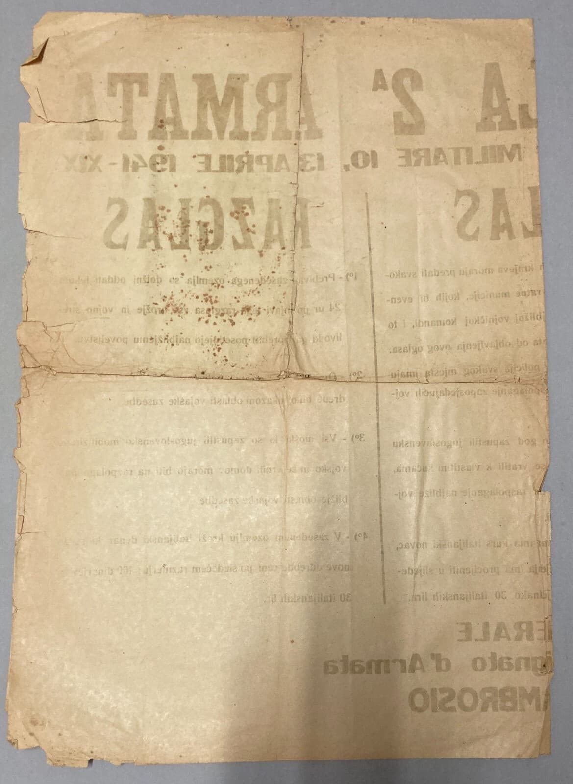 Militaria, Seconda Armata, Generale Ambrosio, Jugoslavia, 1941, Grande Manifesto