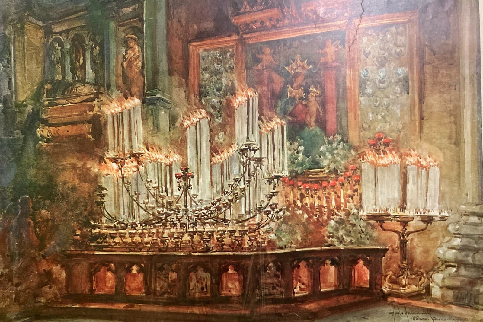 Milano, Duomo, Madonna Delle Grazie. Veduta Dell'Interno Dell'Artista Aldo Raimondi, Firmata