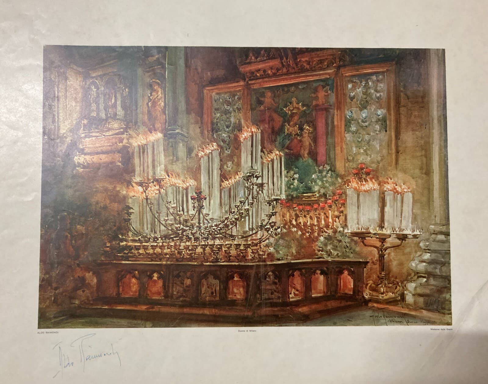 Milano, Duomo, Madonna Delle Grazie. Veduta Dell'Interno Dell'Artista Aldo Raimondi, Firmata