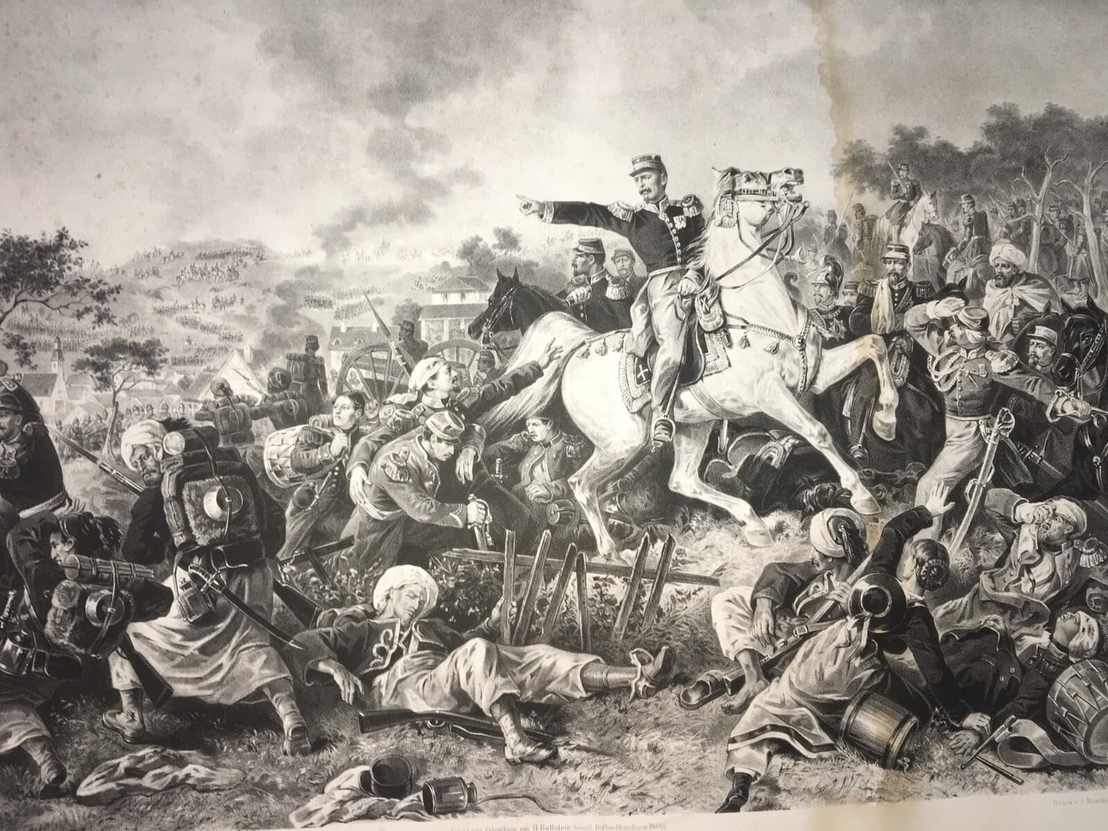 Militaria: Scena Di Battaglia A Wörth, Ritirata Di Mac Mahon, 1870, Antica Incisione