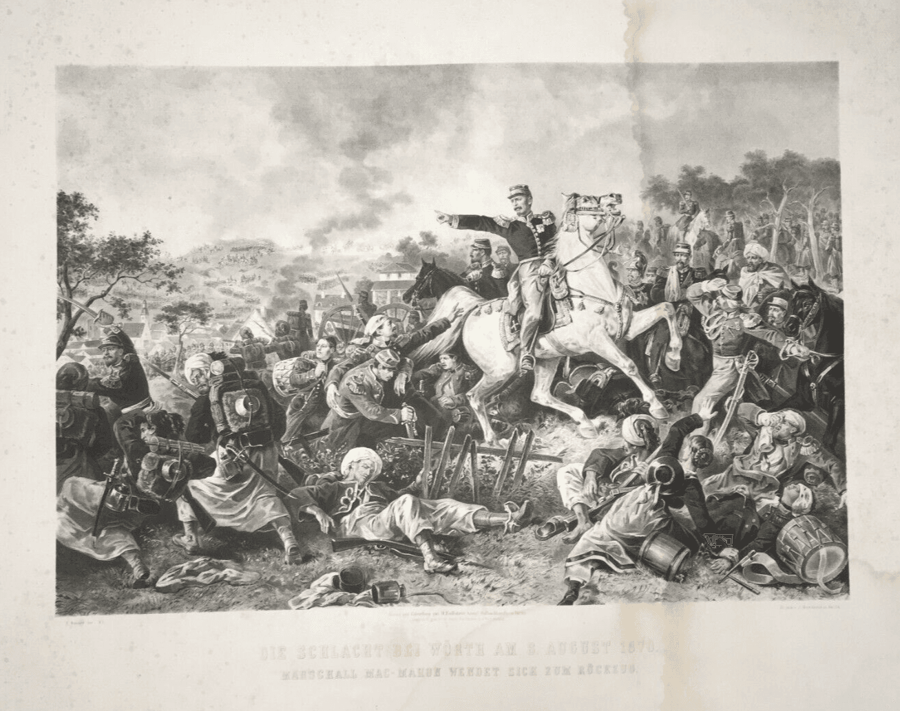 Militaria: Scena Di Battaglia A Wörth, Ritirata Di Mac Mahon, 1870, Antica Incisione