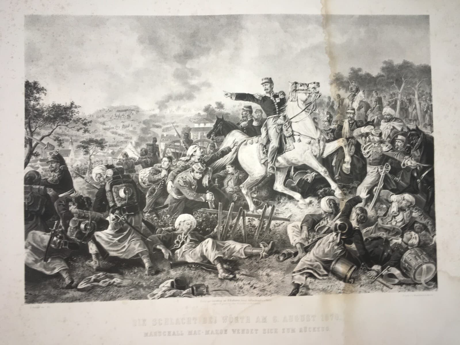 Militaria: Scena Di Battaglia A Wörth, Ritirata Di Mac Mahon, 1870, Antica Incisione
