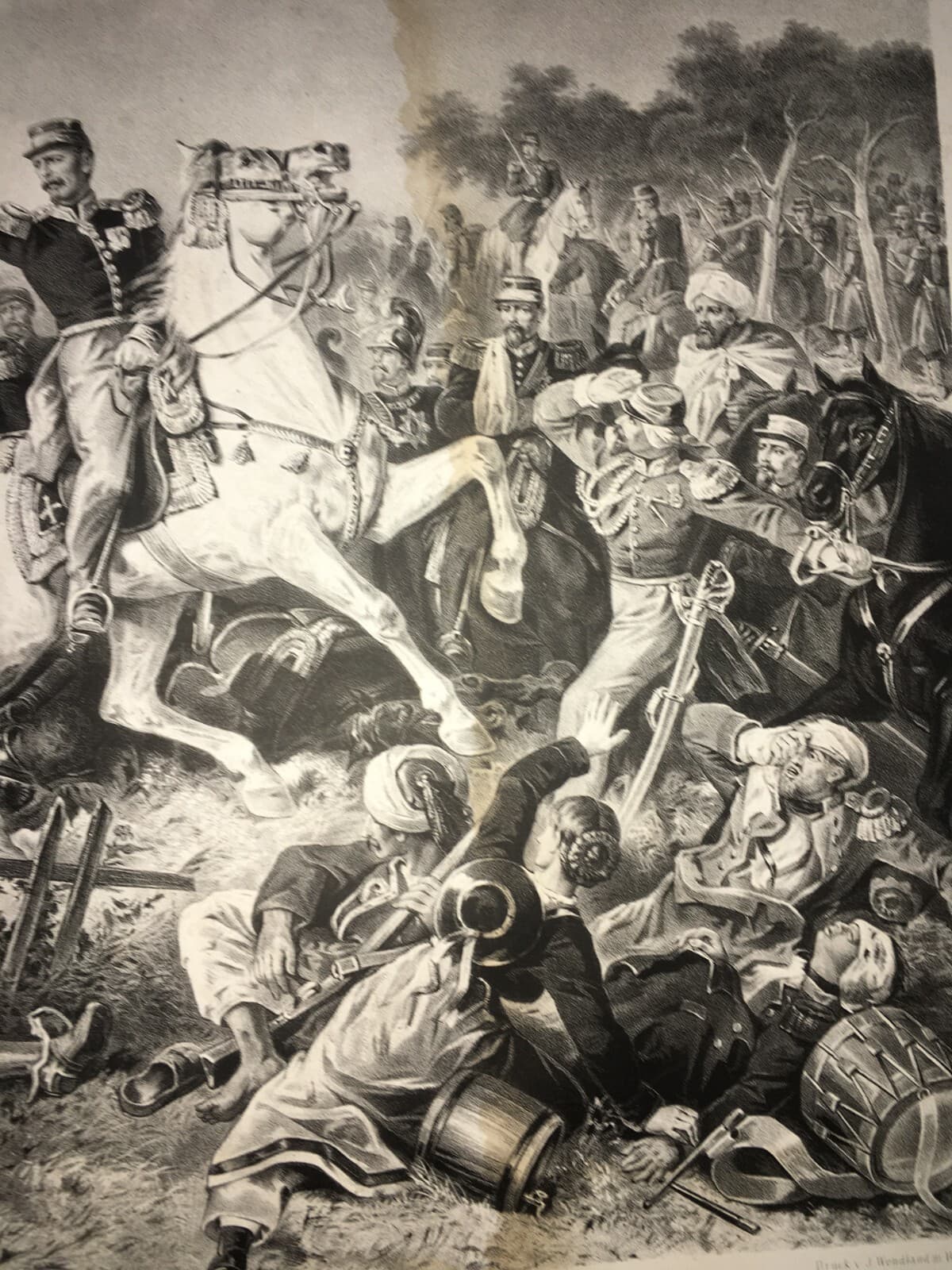 Militaria: Scena Di Battaglia A Wörth, Ritirata Di Mac Mahon, 1870, Antica Incisione