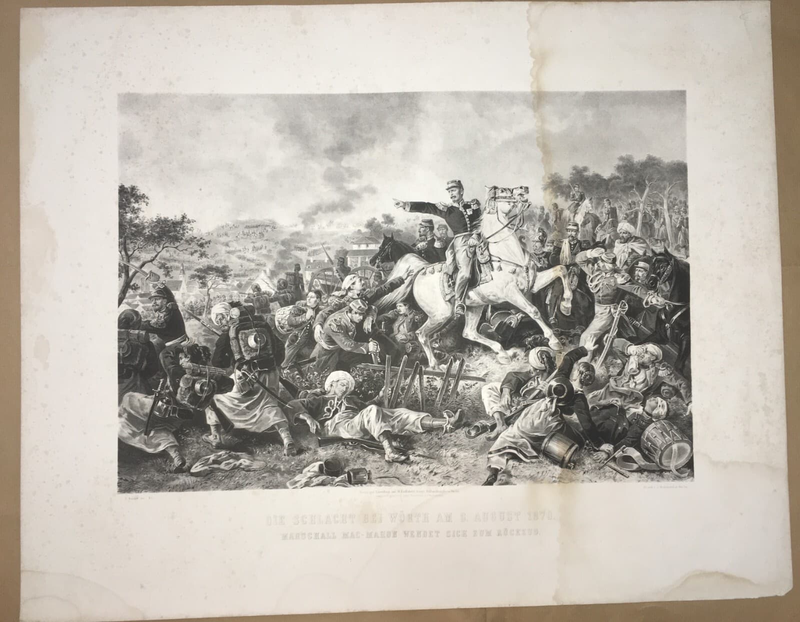 Militaria: Scena Di Battaglia A Wörth, Ritirata Di Mac Mahon, 1870, Antica Incisione