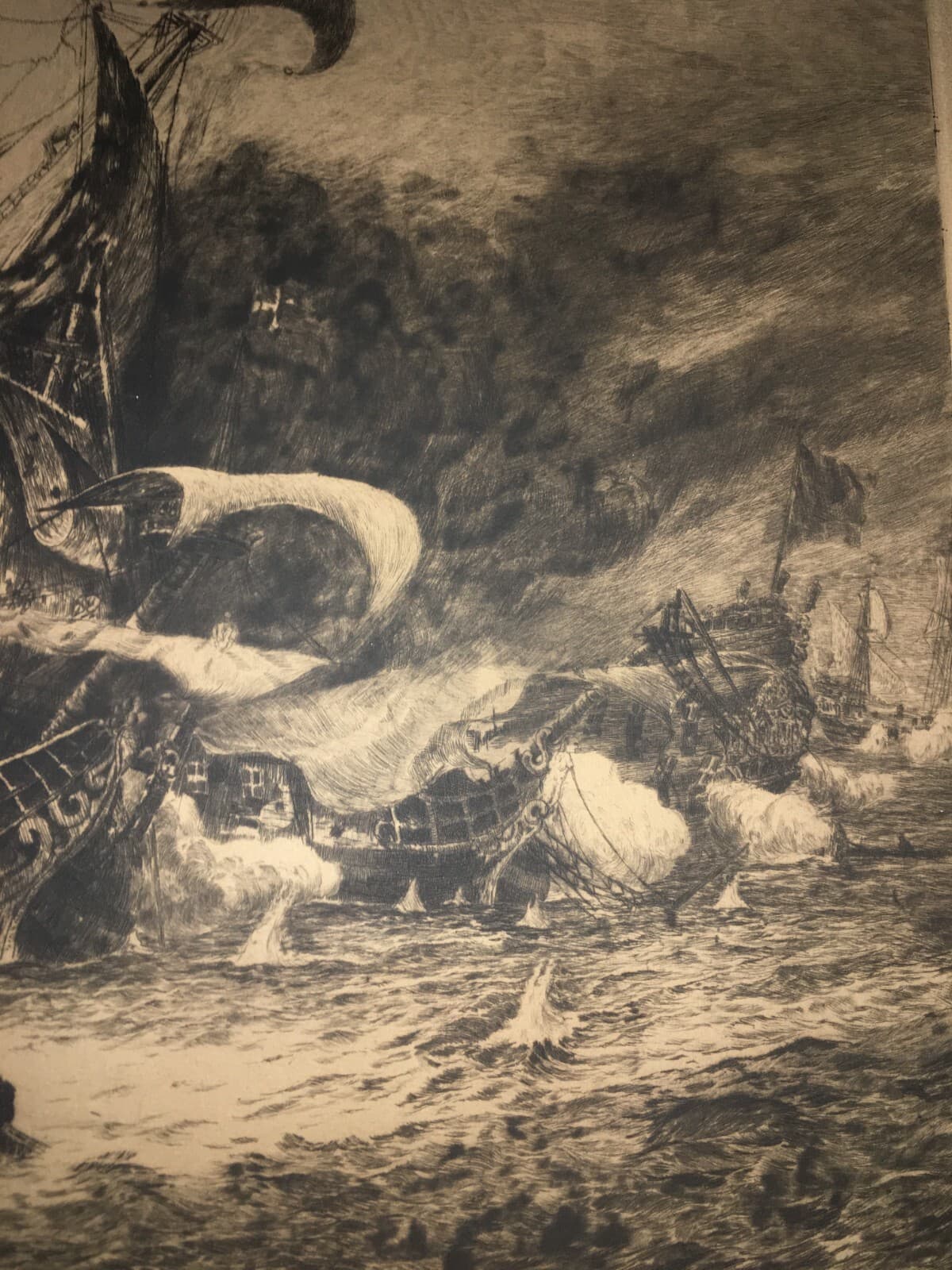 Militaria, Marineria Svedese: Battaglia Navale Del 1644, Grande Incisione Di Gerhard Albe (1922)