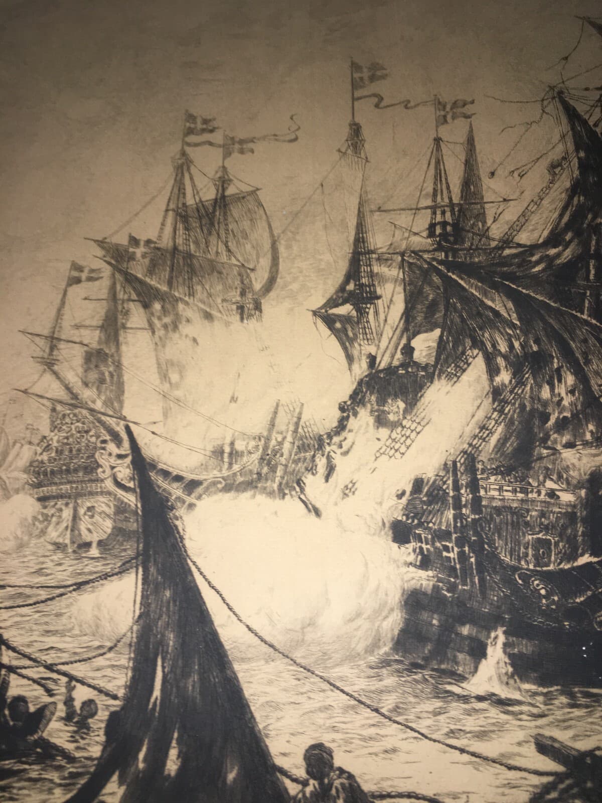 Militaria, Marineria Svedese: Battaglia Navale Del 1644, Grande Incisione Di Gerhard Albe (1922)