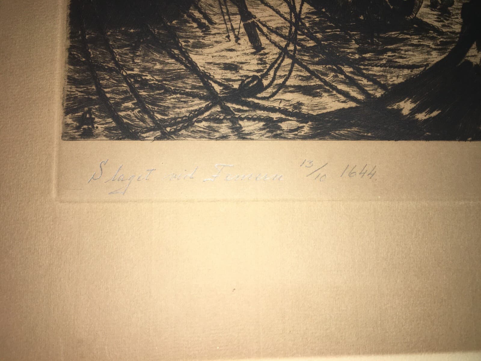 Militaria, Marineria Svedese: Battaglia Navale Del 1644, Grande Incisione Di Gerhard Albe (1922)