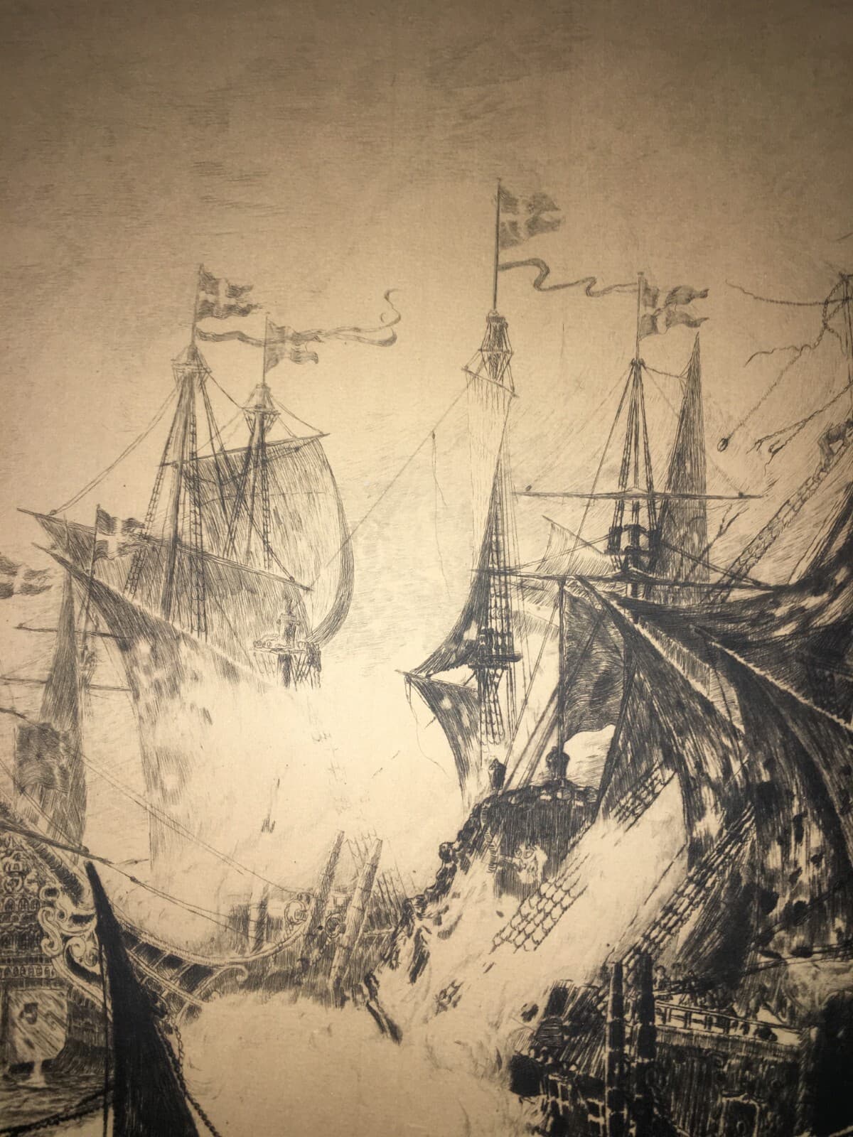 Militaria, Marineria Svedese: Battaglia Navale Del 1644, Grande Incisione Di Gerhard Albe (1922)
