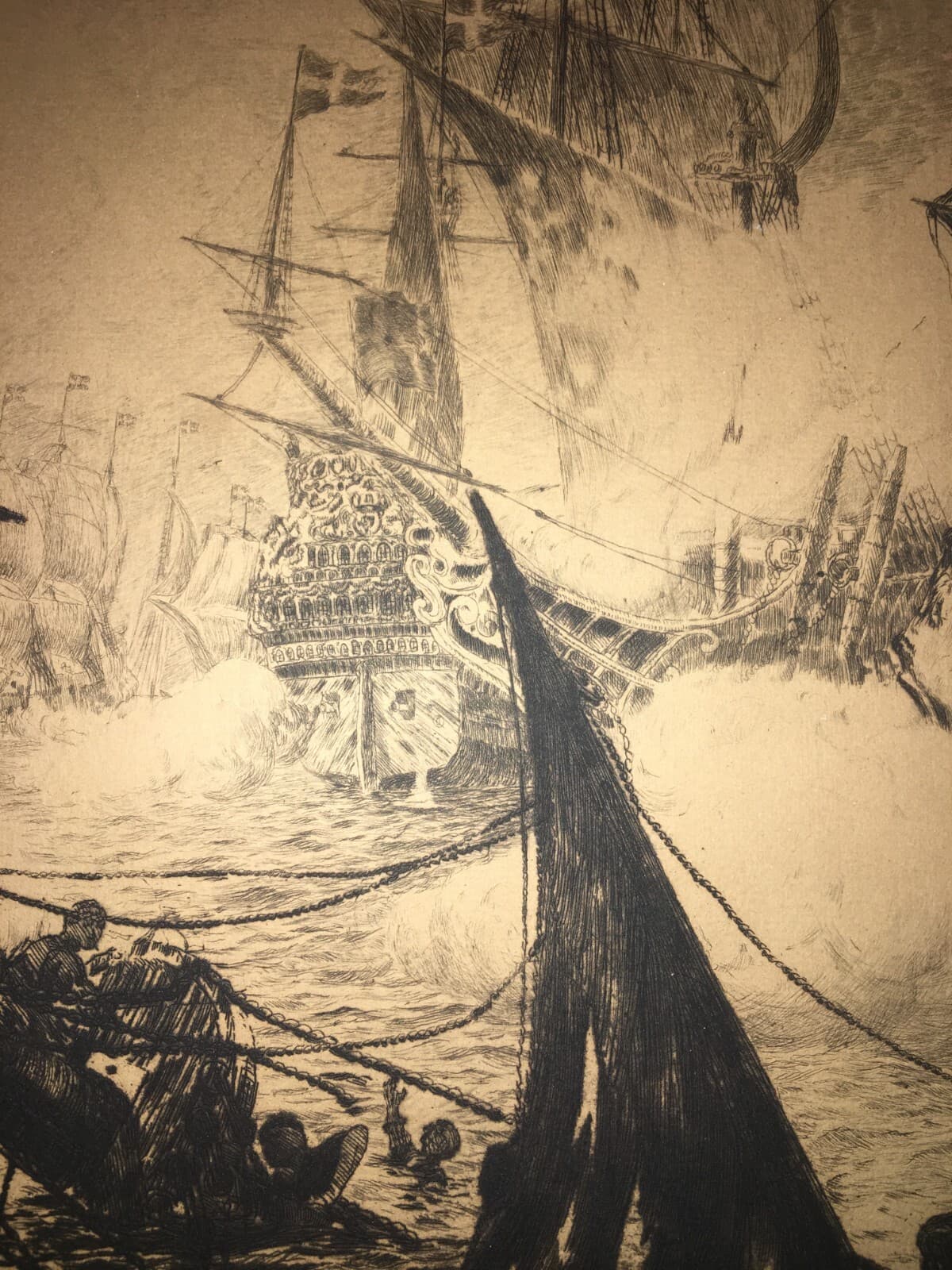 Militaria, Marineria Svedese: Battaglia Navale Del 1644, Grande Incisione Di Gerhard Albe (1922)