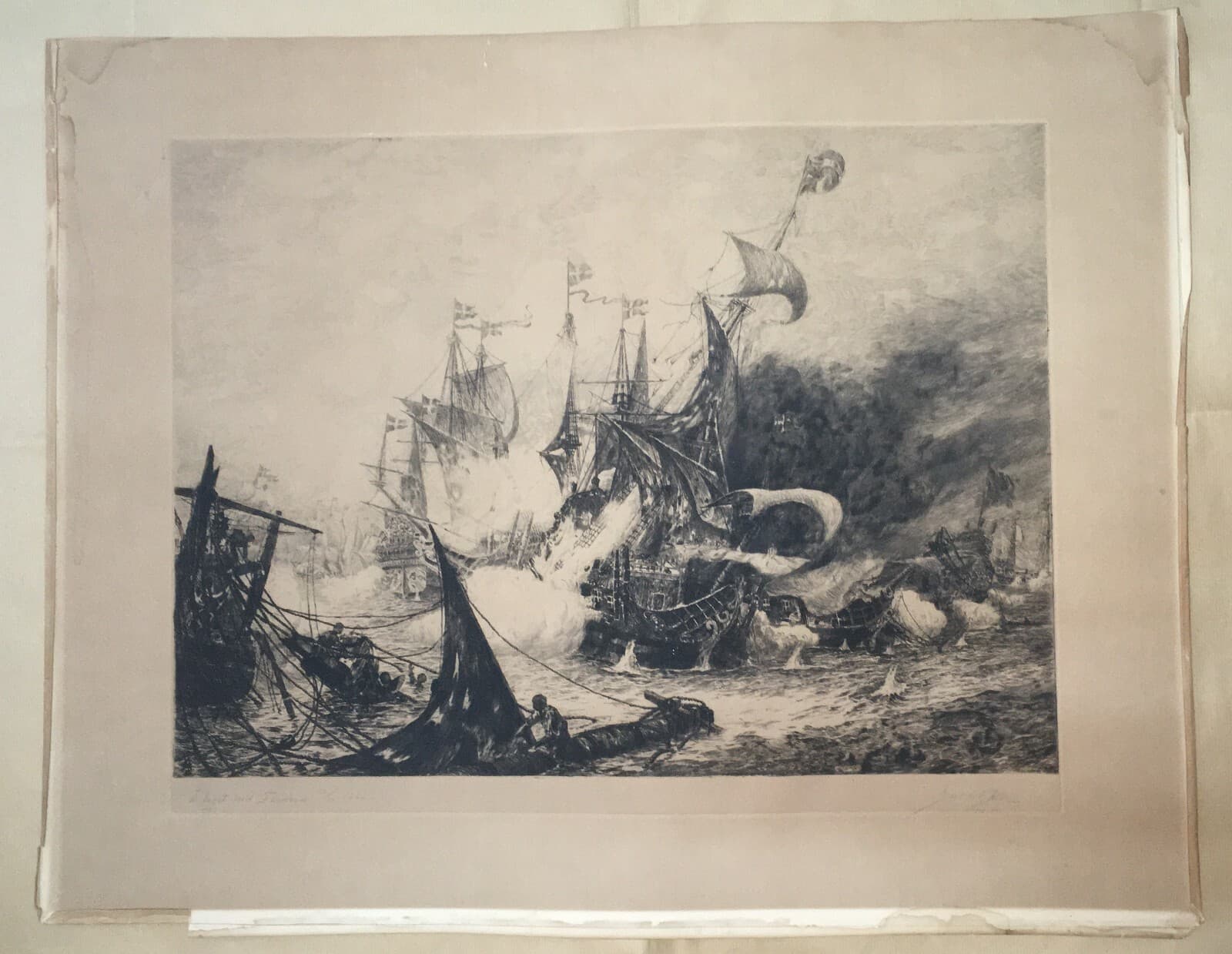 Militaria, Marineria Svedese: Battaglia Navale Del 1644, Grande Incisione Di Gerhard Albe (1922)