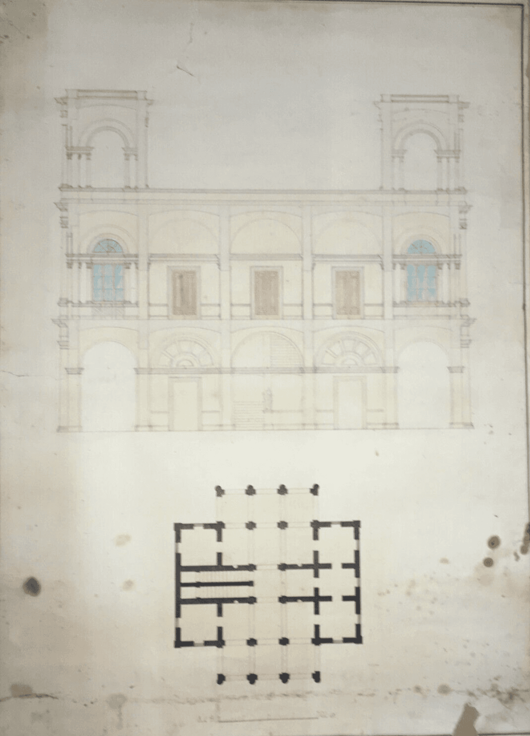 Architettura   Antico Progetto Architettonico   Palazzo   Disegno Originale d'Epoca