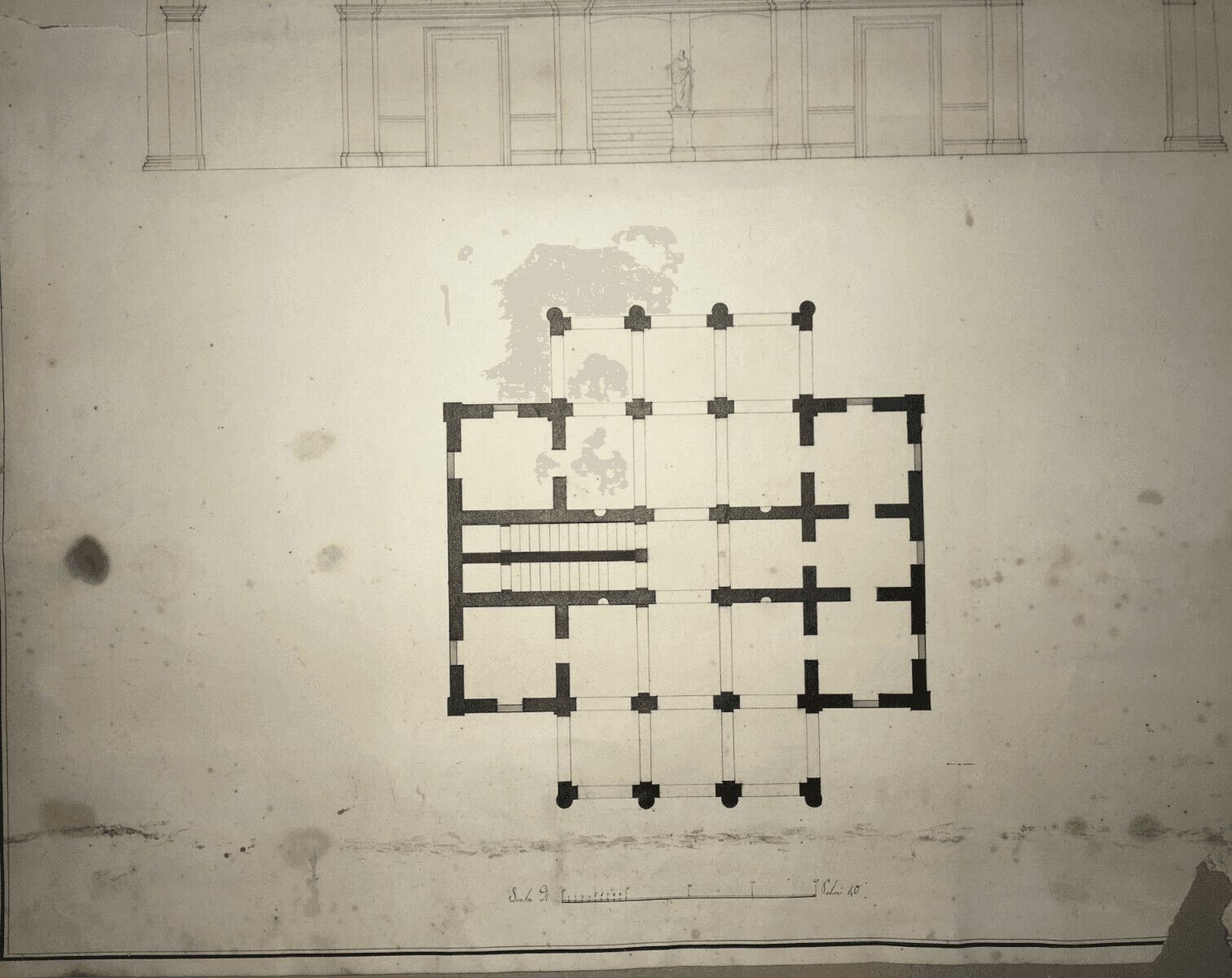 Architettura   Antico Progetto Architettonico   Palazzo   Disegno Originale d'Epoca