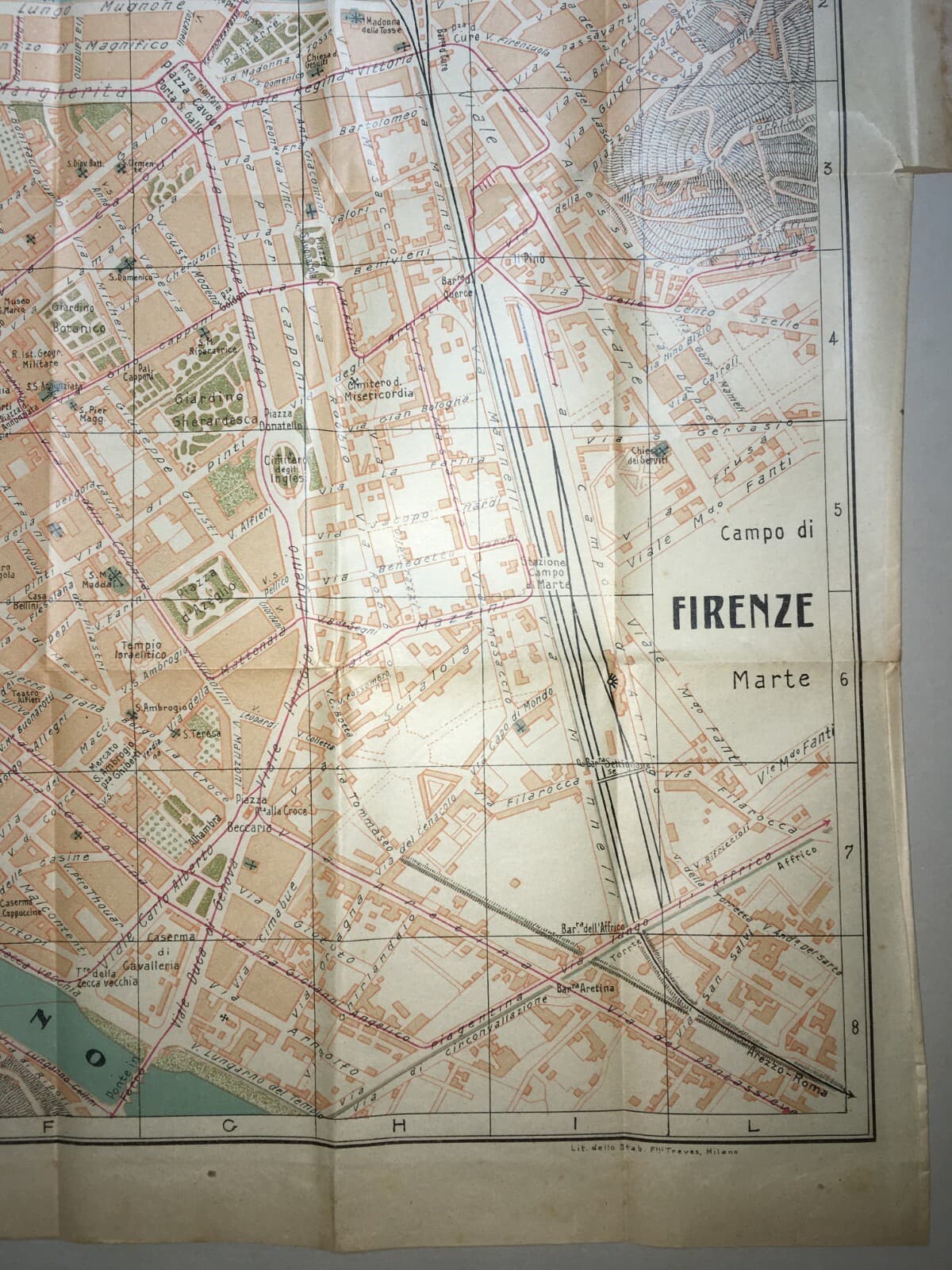 Firenze: Antica Mappa Topografica E Stradario Cittadino Con Palazzi, Chiese E Giardini