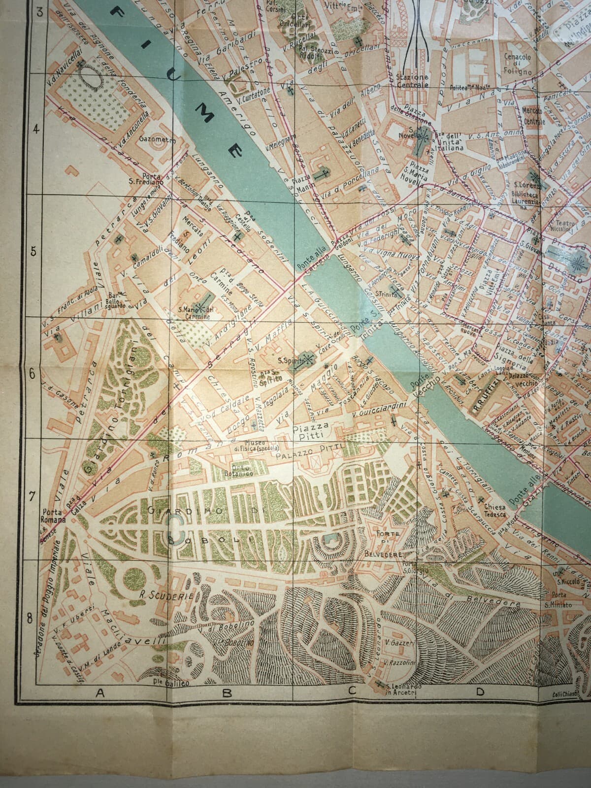 Firenze: Antica Mappa Topografica E Stradario Cittadino Con Palazzi, Chiese E Giardini