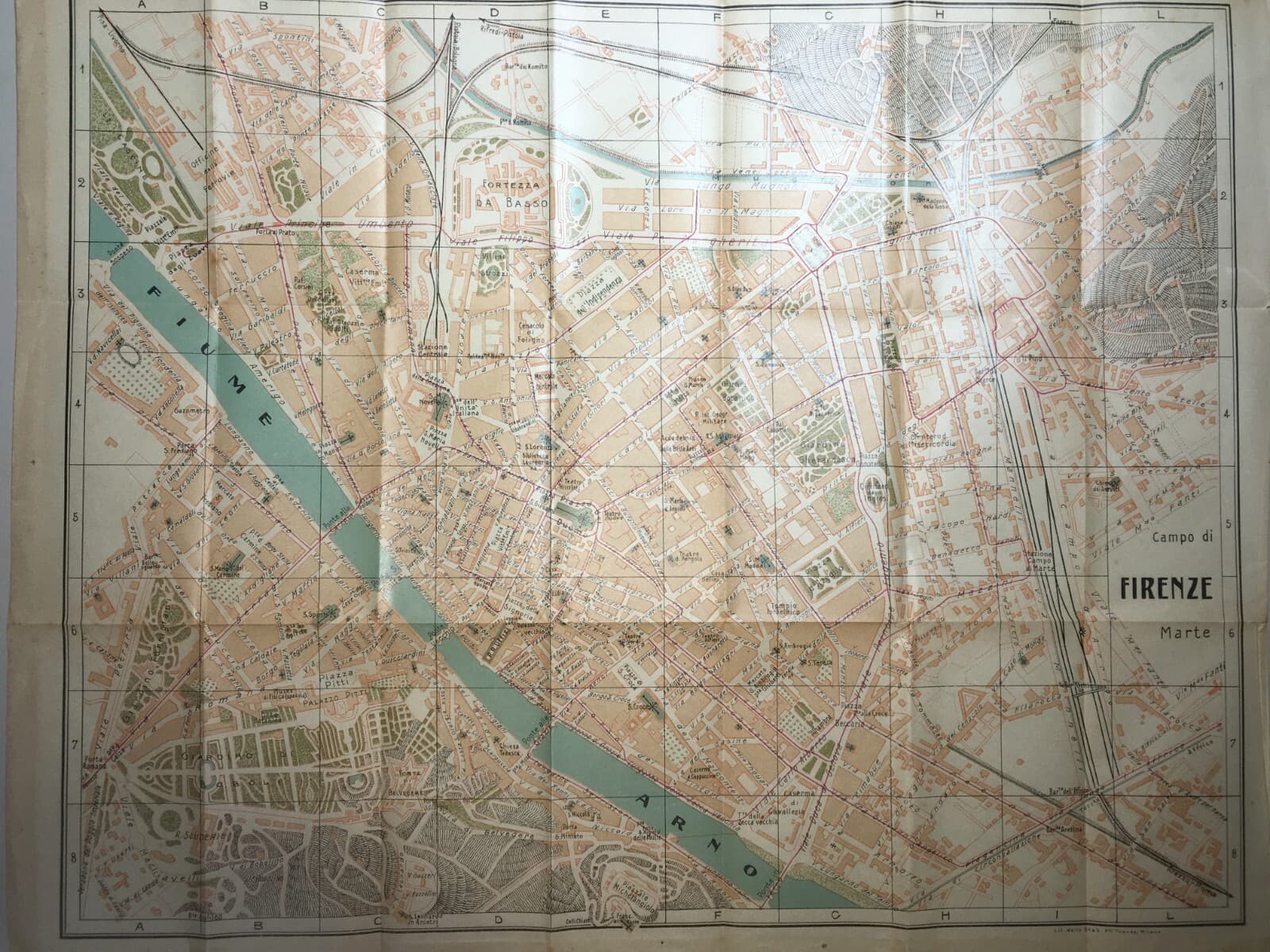 Firenze: Antica Mappa Topografica E Stradario Cittadino Con Palazzi, Chiese E Giardini