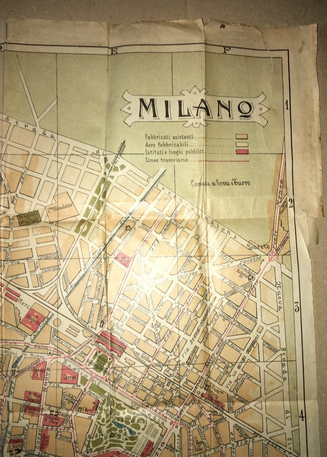 Milano: Antica Mappa Topografica, Stradario Cittadino E Giardini