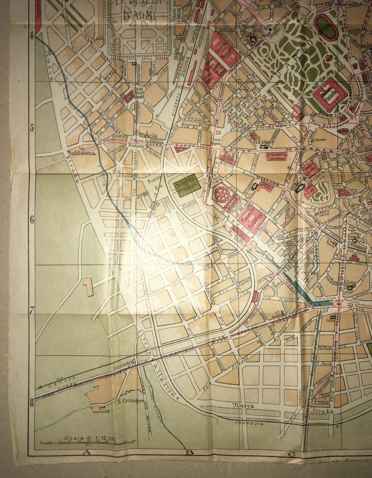 Milano: Antica Mappa Topografica, Stradario Cittadino E Giardini