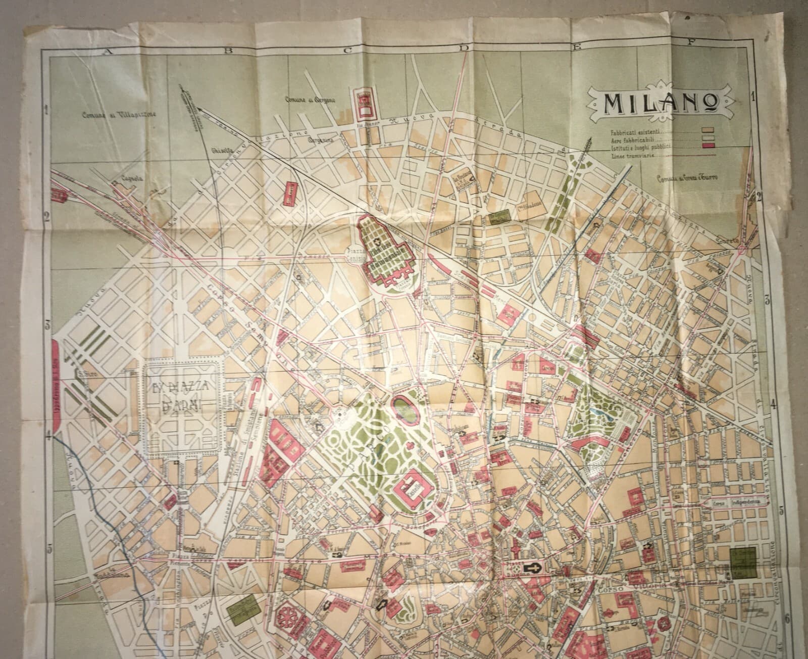 Milano: Antica Mappa Topografica, Stradario Cittadino E Giardini