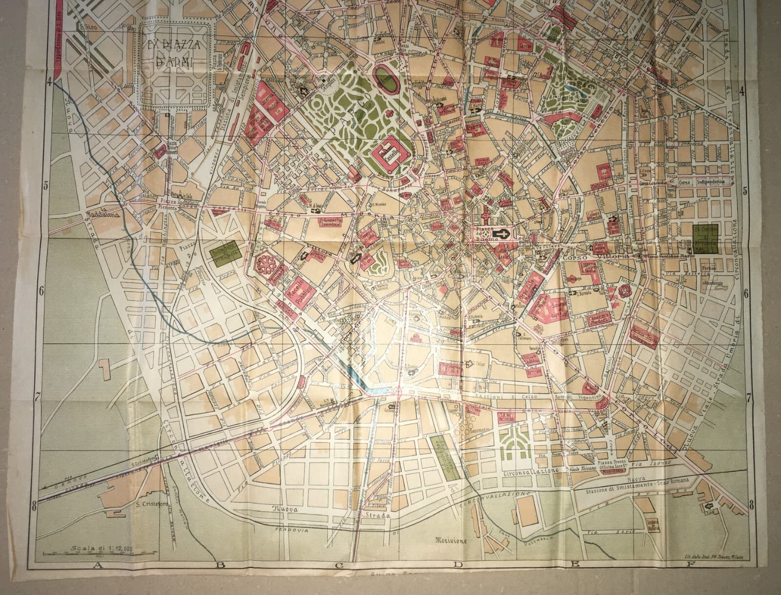 Milano: Antica Mappa Topografica, Stradario Cittadino E Giardini