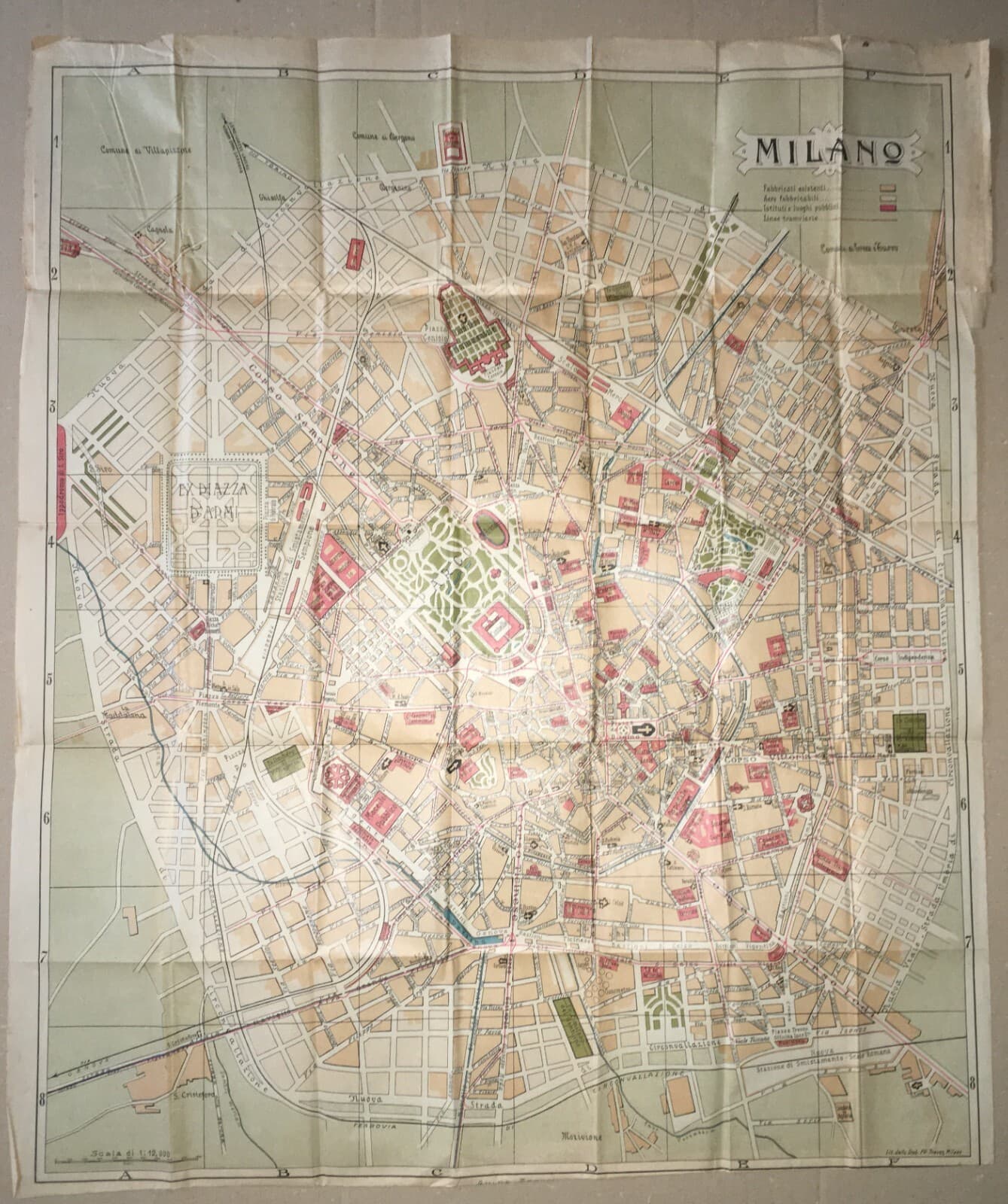 Milano: Antica Mappa Topografica, Stradario Cittadino E Giardini