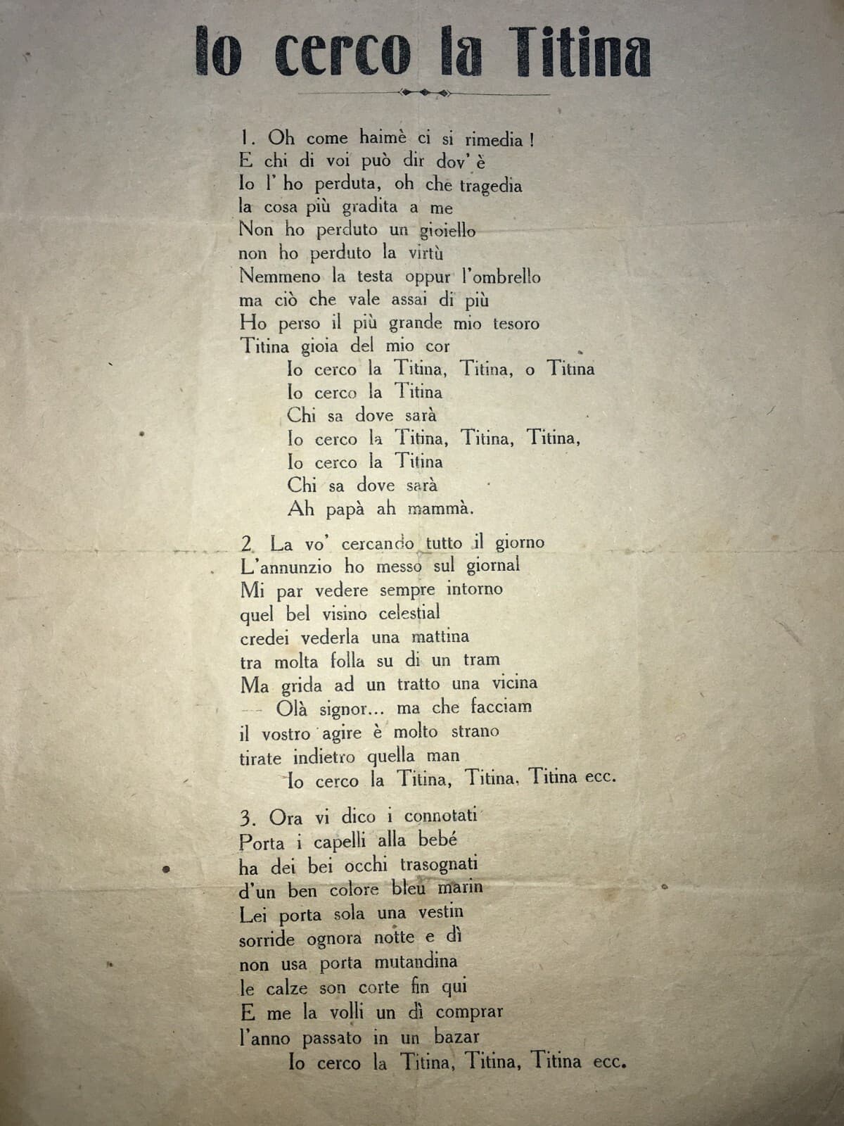 Io Cerco La Titina: Antico Foglio Volante Per Cantastorie