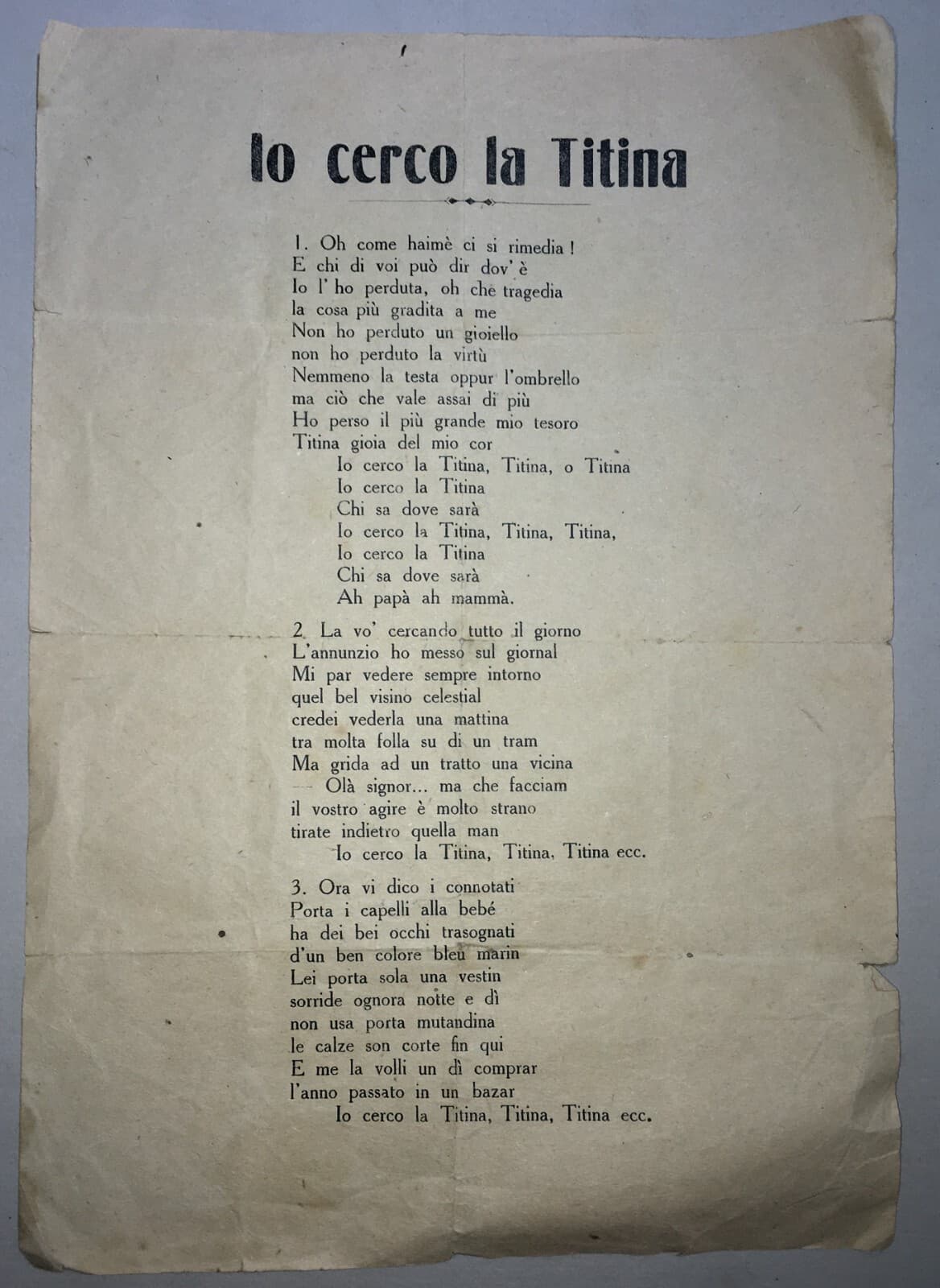 Io Cerco La Titina: Antico Foglio Volante Per Cantastorie