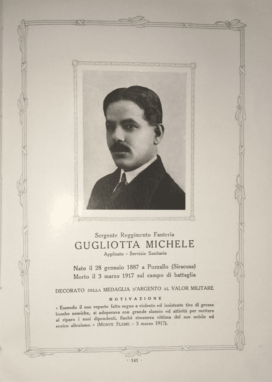 Militaria: Grande Guerra, Ferrovieri Caduti Per La Patria. Michele Gugliotta (Pozzallo)