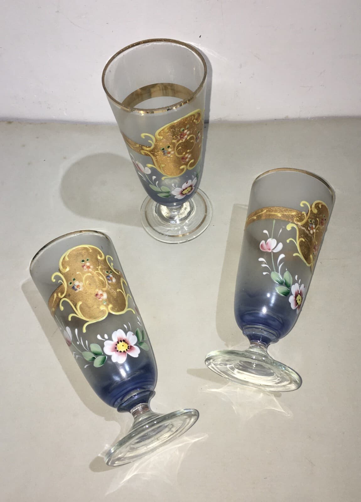 Arte Del Vetro: Bicchieri Decorati Floreali E Con Dorature Liberty