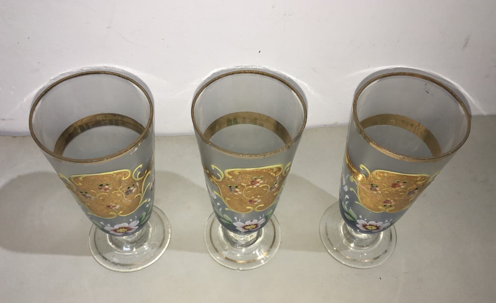 Arte Del Vetro: Bicchieri Decorati Floreali E Con Dorature Liberty