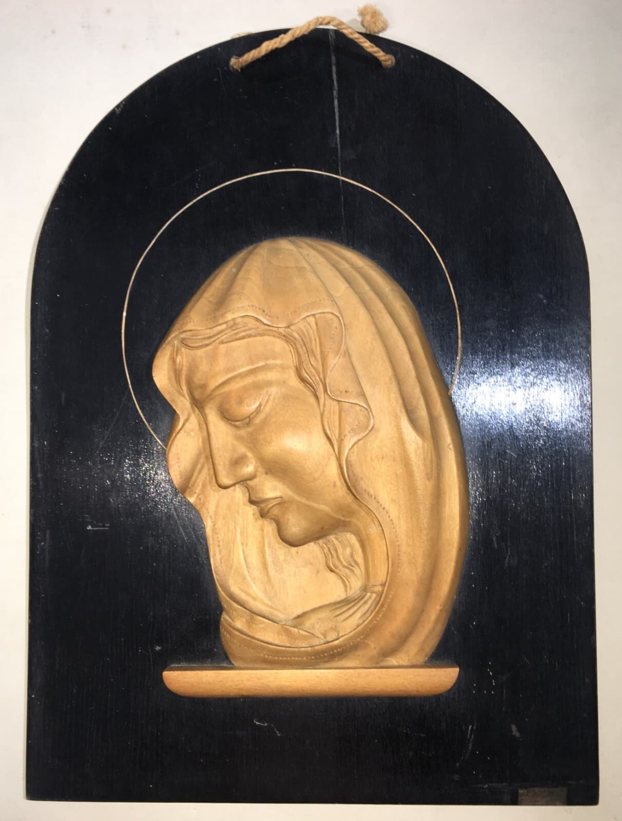 Arte Devozionale: Pannello Ligneo Con Madonna, Intaglio d'Epoca Decorativo