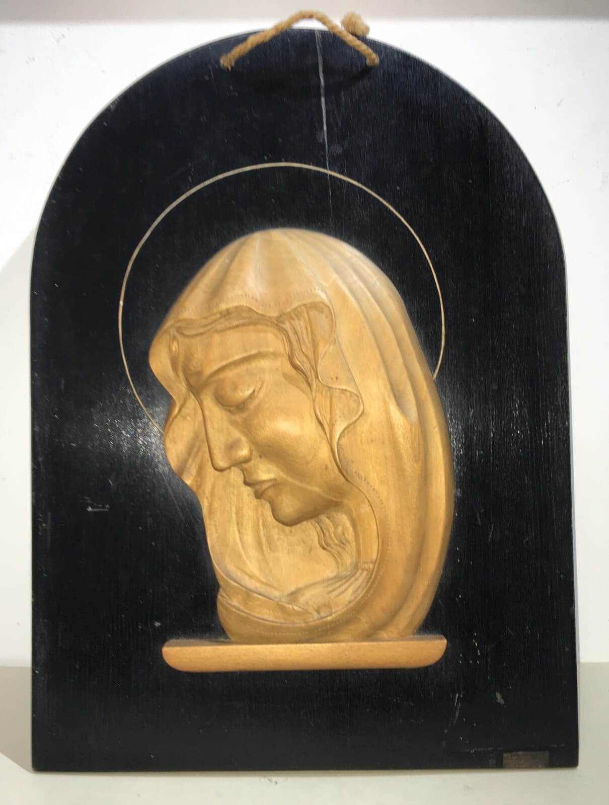 Arte Devozionale: Pannello Ligneo Con Madonna, Intaglio d'Epoca Decorativo