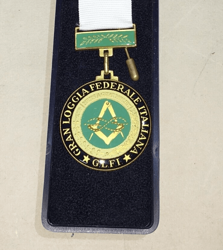 Massoneria: Medaglia Simbologia Massonica Gran Loggia Federale Italiana, 1998