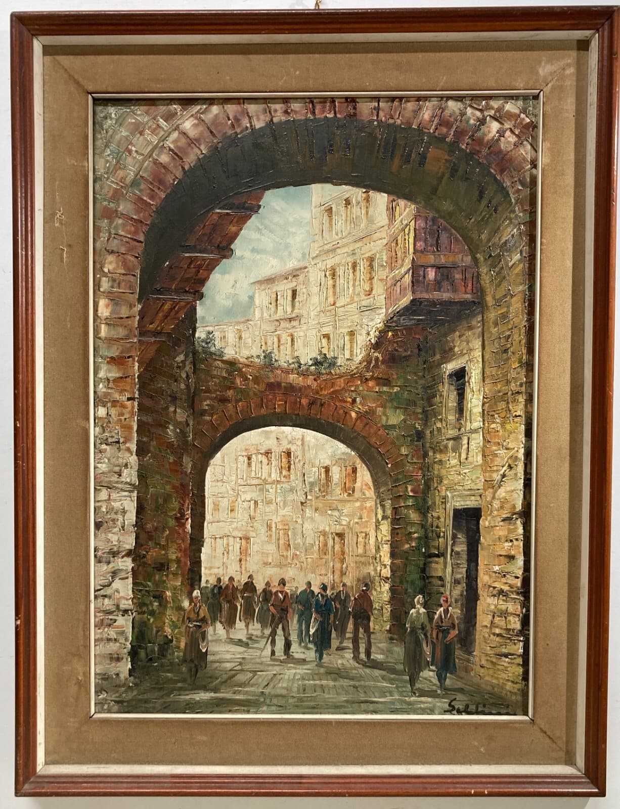 Arte   Artisti Del '900   Veduta Animata Di Paese Con Arco   Dipinto Firmato