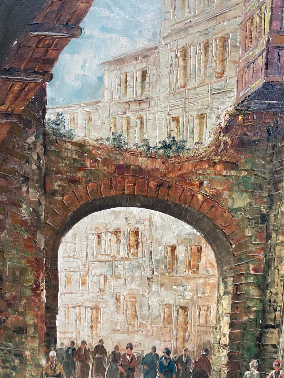 Arte   Artisti Del '900   Veduta Animata Di Paese Con Arco   Dipinto Firmato