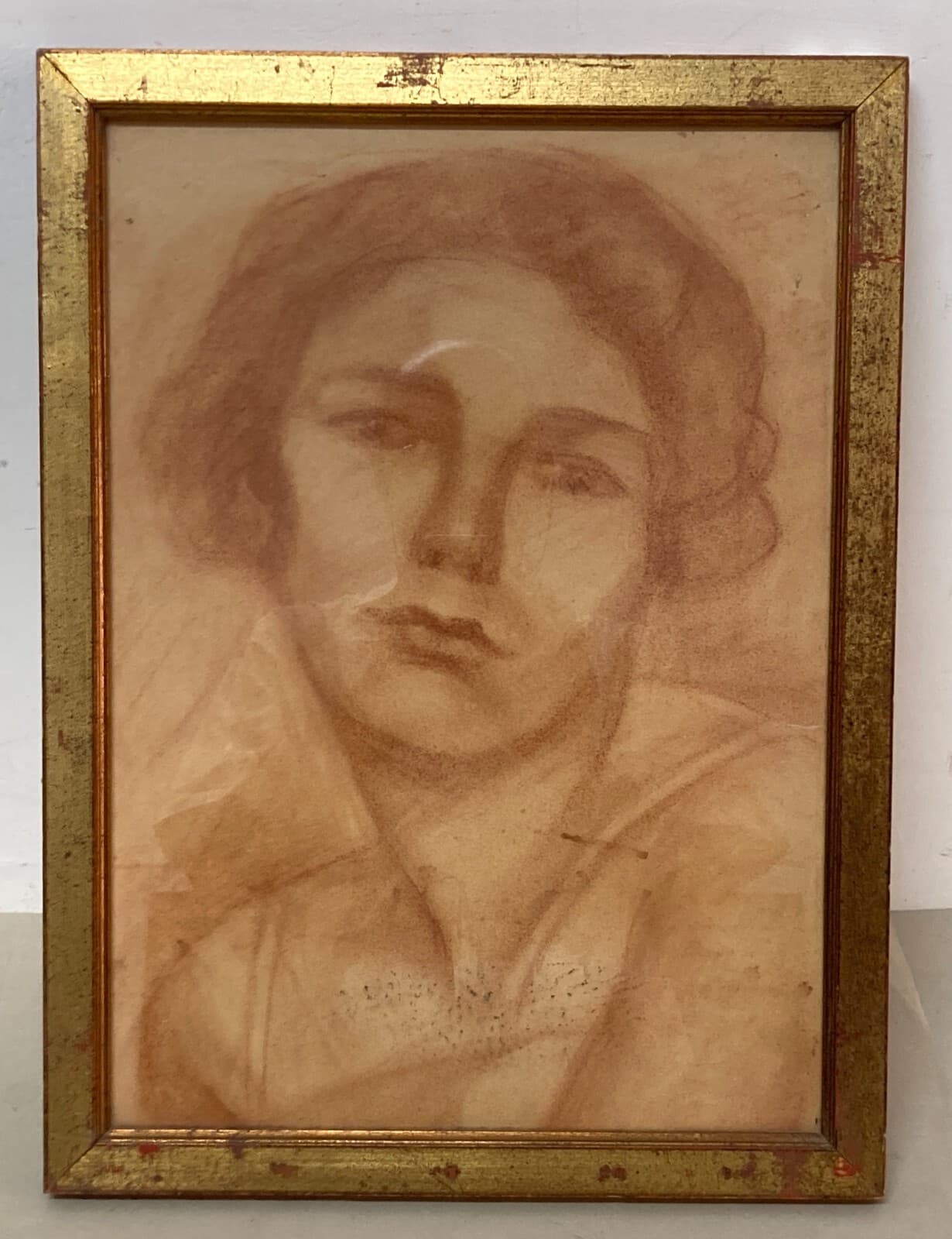 Ritratto Femminile, Disegno Originale A Sanguigna, XX Secolo