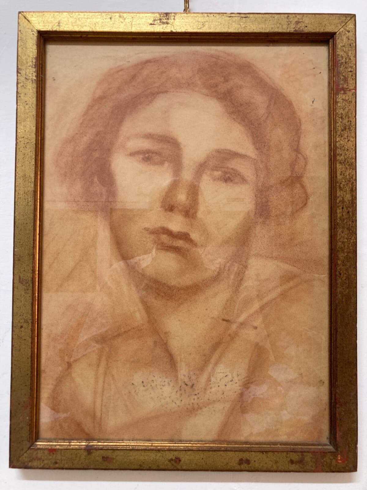 Ritratto Femminile, Disegno Originale A Sanguigna, XX Secolo