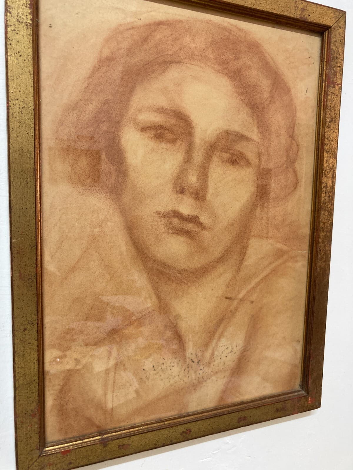 Ritratto Femminile, Disegno Originale A Sanguigna, XX Secolo